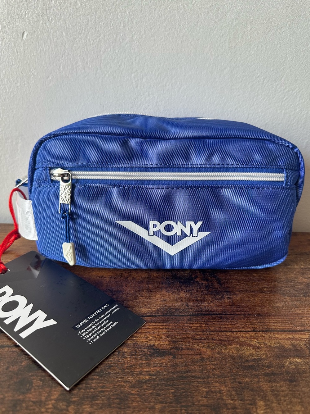 PONY Blue Unisex Travel Toiletry Bag with White Logo and Handle NWT